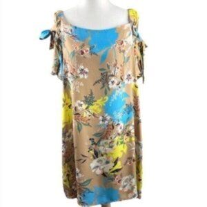 Nicole Miller Tan Floral Off The Shoulder Dress 10